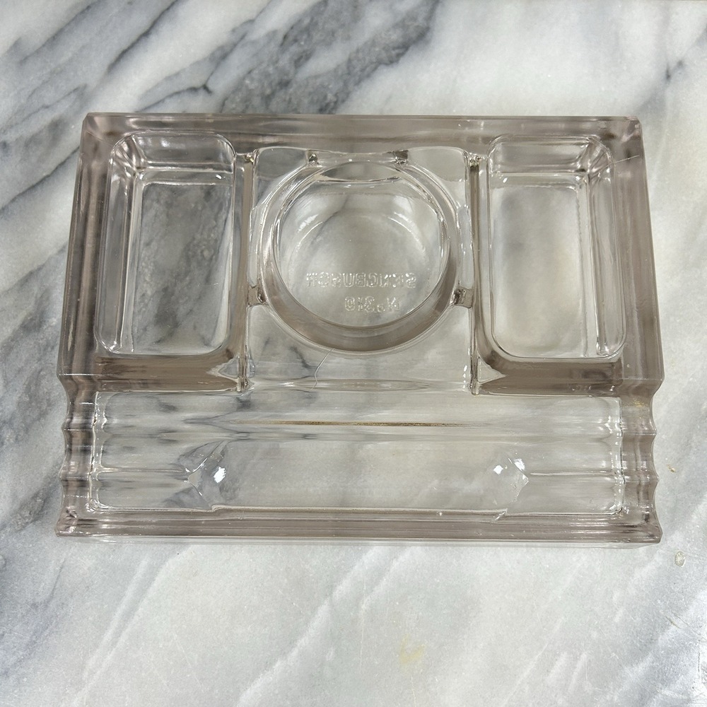 VTG 1920s Light Pink Tinted Art Deco Glass Inkwell / Trinket Tray Sengbusch